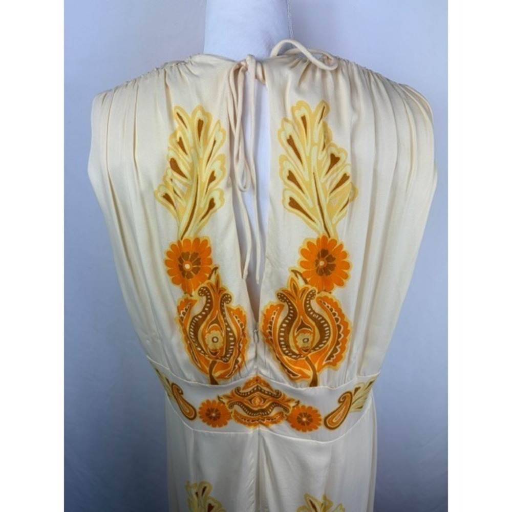 Farm Rio Anthropologie Maxi Dress XL Yellow Floral Retro Boho Tropical Chic - Picture 6 of 16
